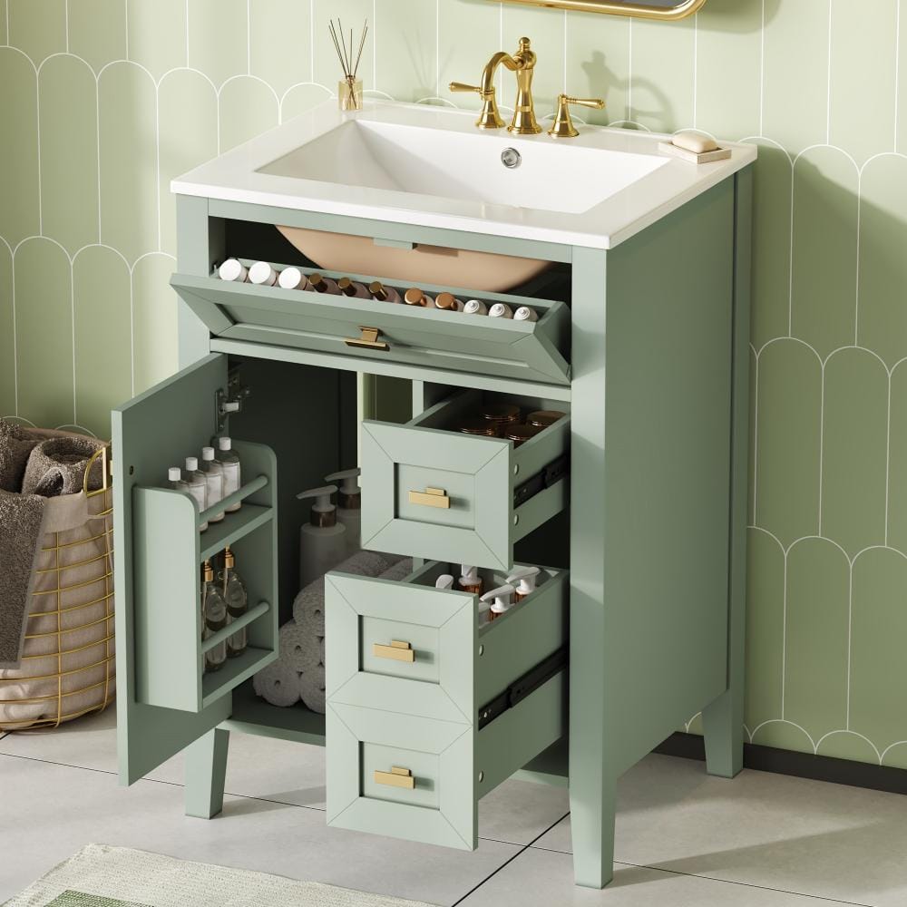 24 in. W x 18.3 in. D x 33.8 in. H Single Sink Light Green Freestanding Bath Vanity with White Ceramic Top Unassembled price history on PriceWatchPro