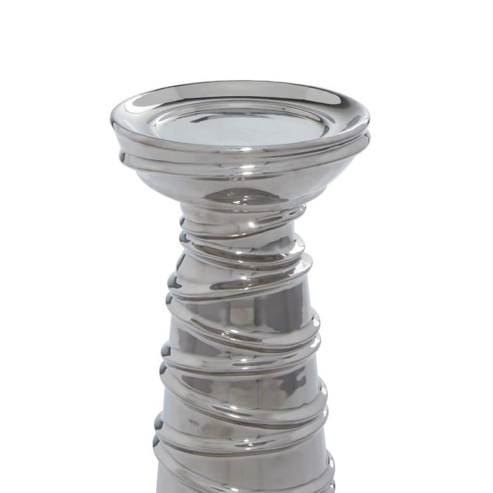 Elegant Silver Ceramic Candlestick Trio, Set of 3