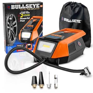 BULLSEYE 150 PSI Handheld Tire Inflator with Digital Pressure Gauge, Sound and Light Alert in Orange