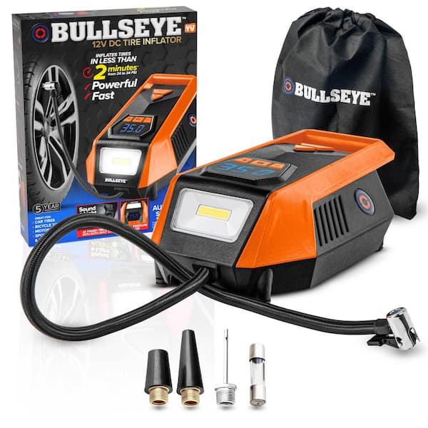 BULLSEYE 150 PSI Handheld Tire Inflator with Digital Pressure Gauge, Sound and Light Alert in Orange