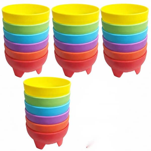 24-Pack Multicolor Plastic Salsa Bowls 10.6 oz with Non-Slip Base for Dipping Sauces Guacamole Snacks