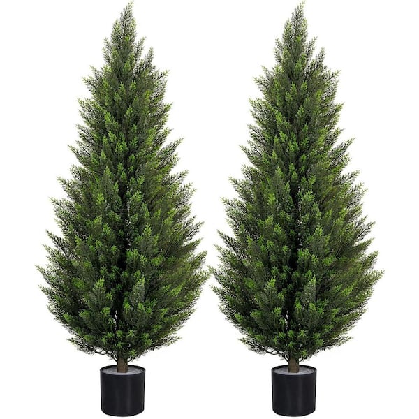 4 ft. Artificial Topiary Cedar Tree, UV-Resistant Faux Potted Plants for Outdoor/Indoor(Set of 2)