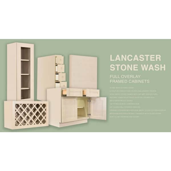 LIFEART CABINETRY Lancaster Shaker Assembled 18x34.5x24 in. Base Wasket Cabinet in Stone Wash