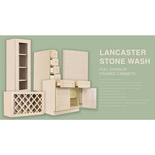 LIFEART CABINETRY Lancaster Shaker Assembled 36x12x12 in. Wall Mullion Door Cabinet with 2 Doors in Stone Wash