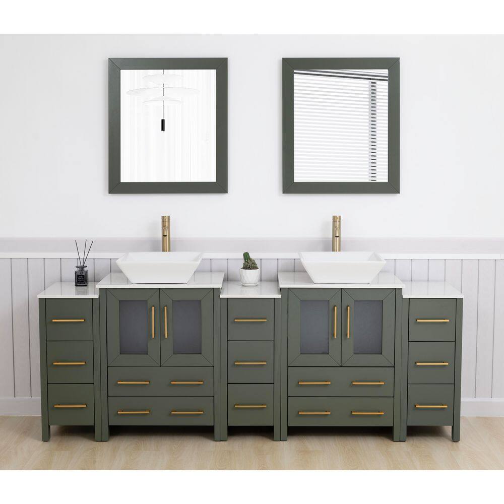 84 in. W Double Basin Vintage Green Bath Vanity with White Engineered Marble Top and Mirror price history on PriceWatchPro
