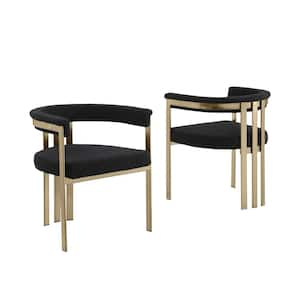 Raymond Black Color Matte Brushed Gold Chrome Base Boucle Fabric Side Chair Set of 2