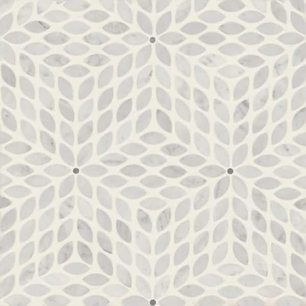 Bedrosians Celeste Leaf 14 in. x 16 in. Honed White Carrara/Bardiglio Marble Mosaic Tile (7.85 sq. ft./Carton)
