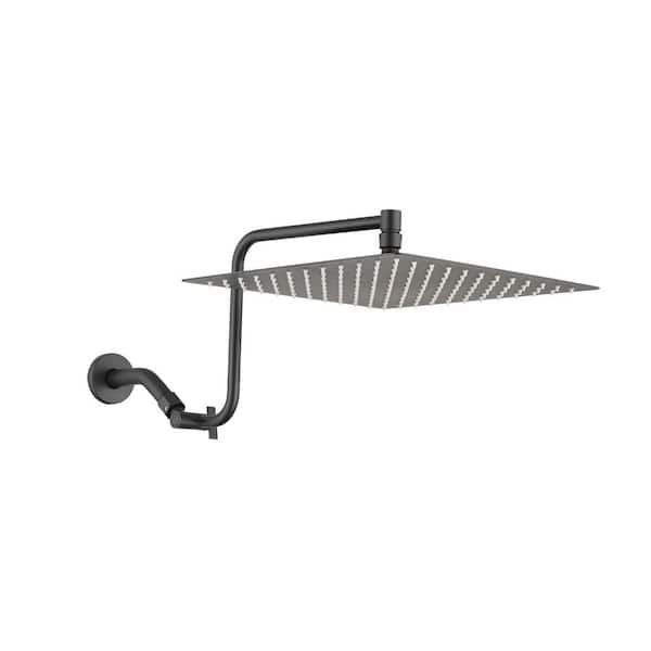 1-Spray Patterns with 2 GPM 12 in Wall Mount Rain Fixed Shower Head with Adjustable Extension Arm in Matte Black