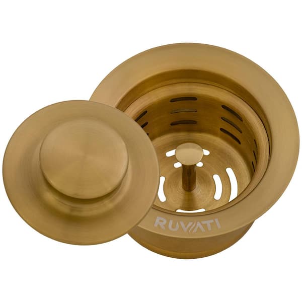 3.5 in. Kitchen Sink Garbage Disposal Flange with Basket Strainer and Stopper in Brushed Gold Satin