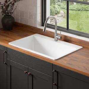Jackson 33 in. 1-Hole Drop-In Single Bowl Crisp White Fireclay Kitchen Sink