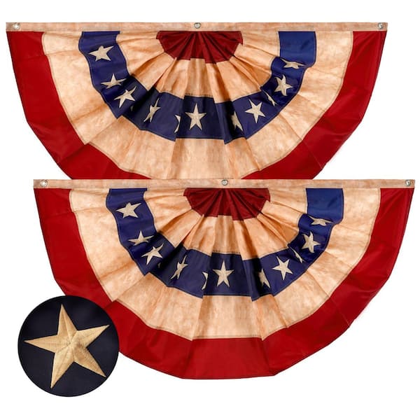 G128 3 ft. x 6 ft. Embroidered Polyester USA Tea Stained Fan Flag with Canvas Header Brass Grommets (2-Pack)
