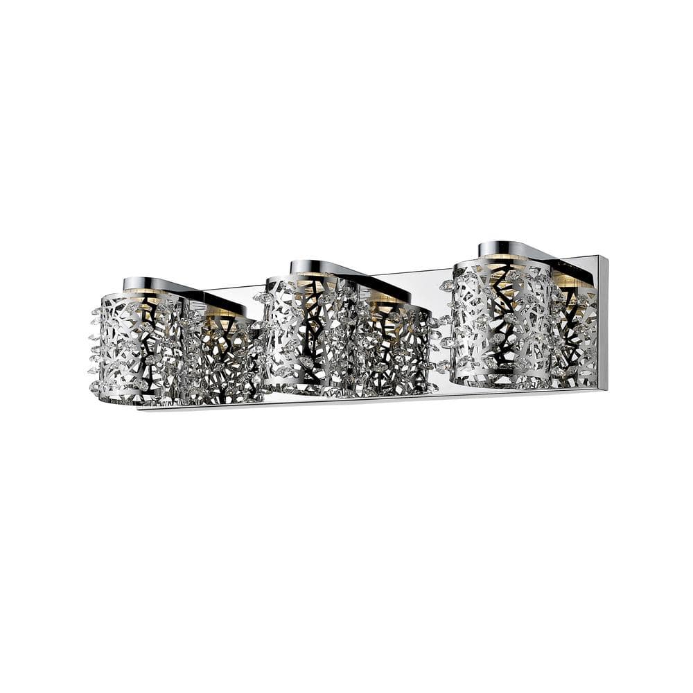 Fortuna 20.47 in. 3-Light Chrome Integrated LED Shaded Vanity Light with Ch