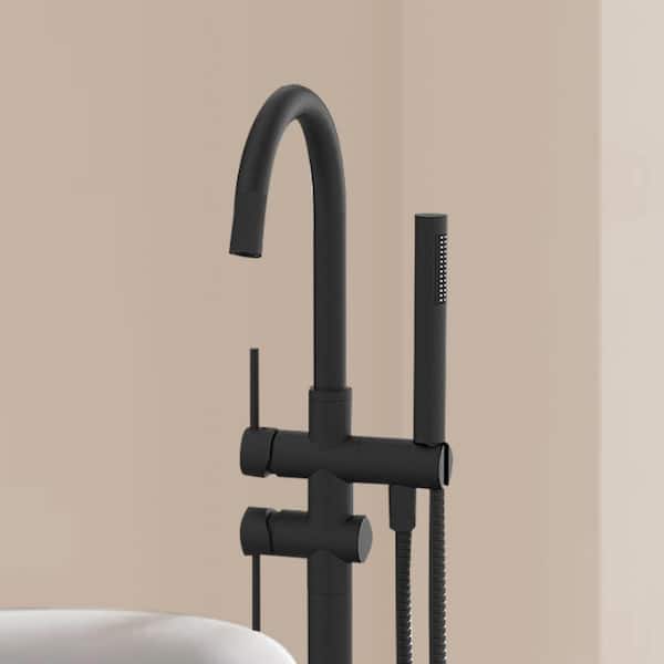 42-7/8 in. 1-Handle Freestanding Anti Scald Bathtub Faucet with Hand Shower Head in Matte Black
