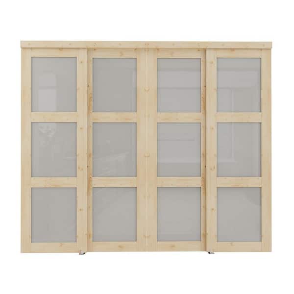 96 in. x 80 in. 5-Lite Frosted Glass Primed White Pine Wood Unfinished Interior Closet Sliding Door Hardware