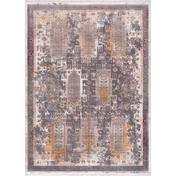 Amalfi Grey Beige, Boho 2 ft. x 3 ft. South-Western Indoor Doormat Area Rug