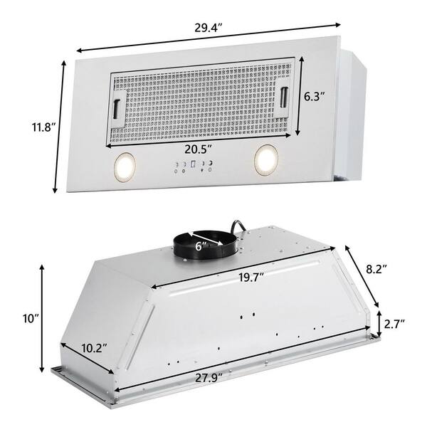 Built-In Kitchen Range Hood with 5 Levels Wind-force 1.5W LED Lamps, Remote Control Available - White