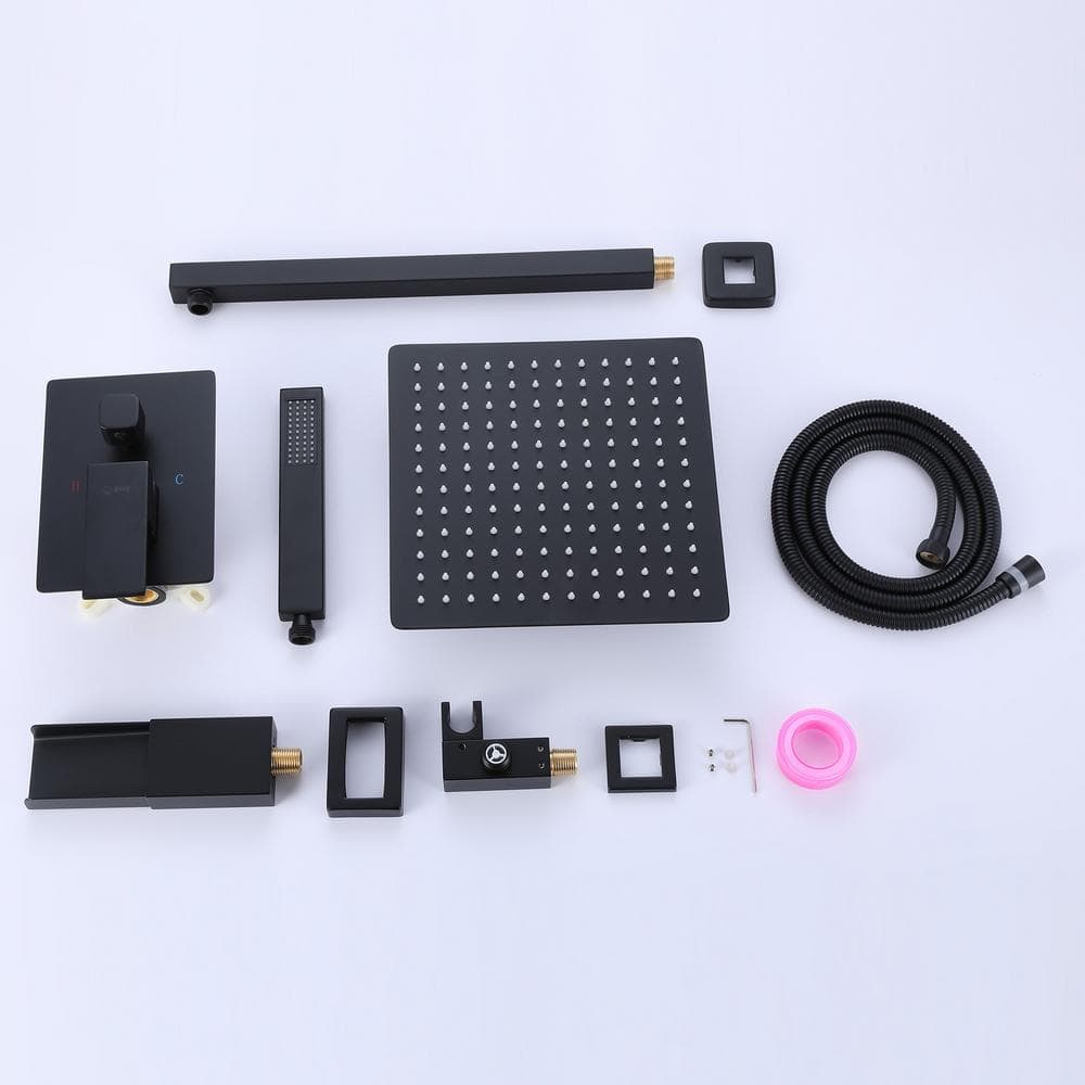 Matte Black Stainless Steel Square Rain Shower Faucet Set