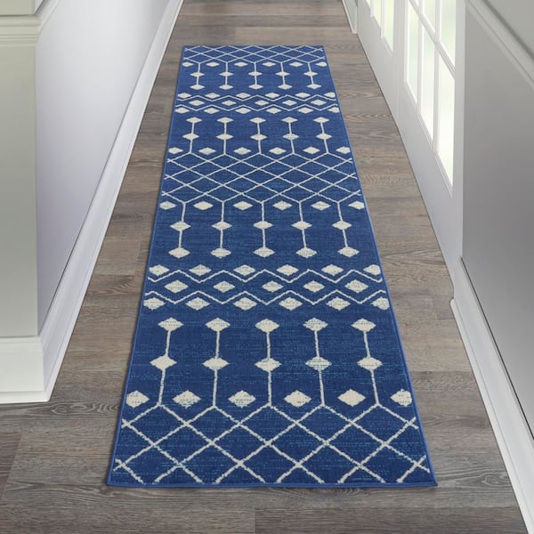Grafix Navy 2 ft. x 12 ft. Moroccan Boho Kitchen Runner Area Rug