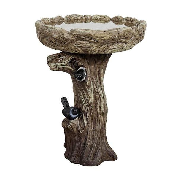 23 in. Tall Fiber-Reinforced Concrete Birdbath with Tree Trunk Pedestal-Woodland Style for Garden, Patio, or Lawn