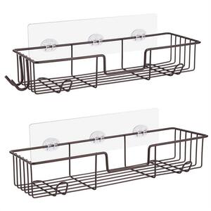 Wall Mounted Bathroom Shower Caddies Stainless Steel Corner Shower Shelves with 6 Hooks in Bronze (2-Pack)