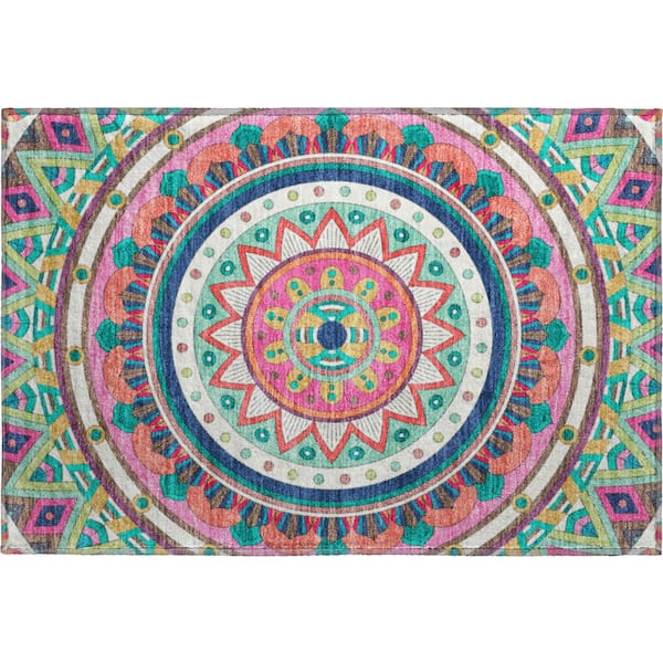 Mayfield Premium Machine Washable Abstract AMF2277 Pink 2 ft. x 3 ft. Accent Rug