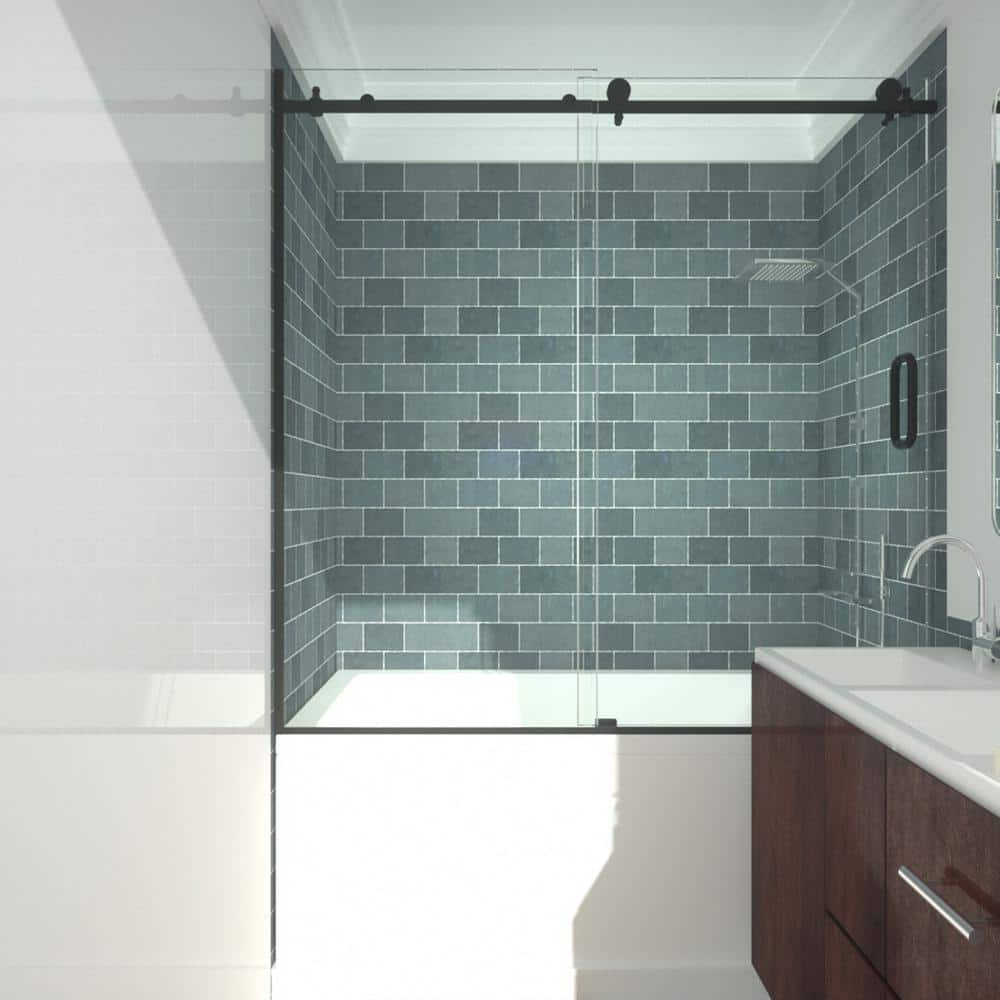 60 in. W x 60 in. H Sliding Frameless Shower Door in Matte Black with Clear Tempered Glass price history on PriceWatchPro