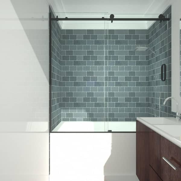 60 in. W x 60 in. H Sliding Frameless Shower Door in Matte Black with Clear Tempered Glass