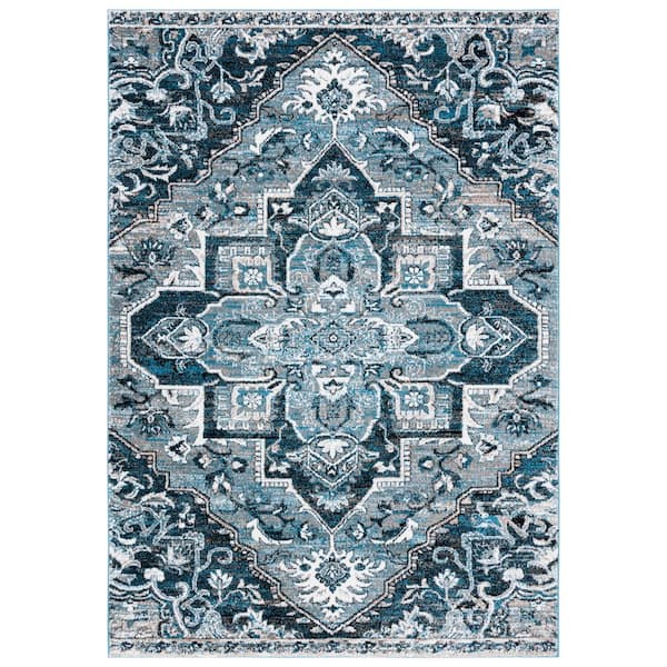 Vintage Hamadan 9 ft. x 12 ft. Blue/Ivory Ornate Border Area Rug
