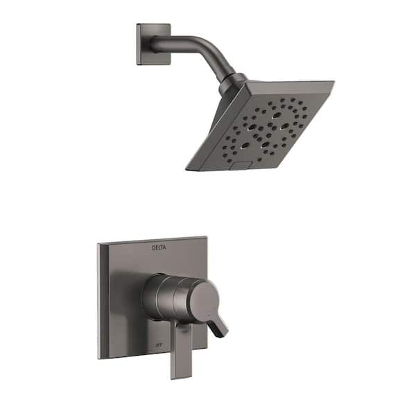 Delta Pivotal 1-Handle Wall-Mount Shower Trim Kit in Lumicoat Black Stainless with H2Okinetic (Valve Not Included)