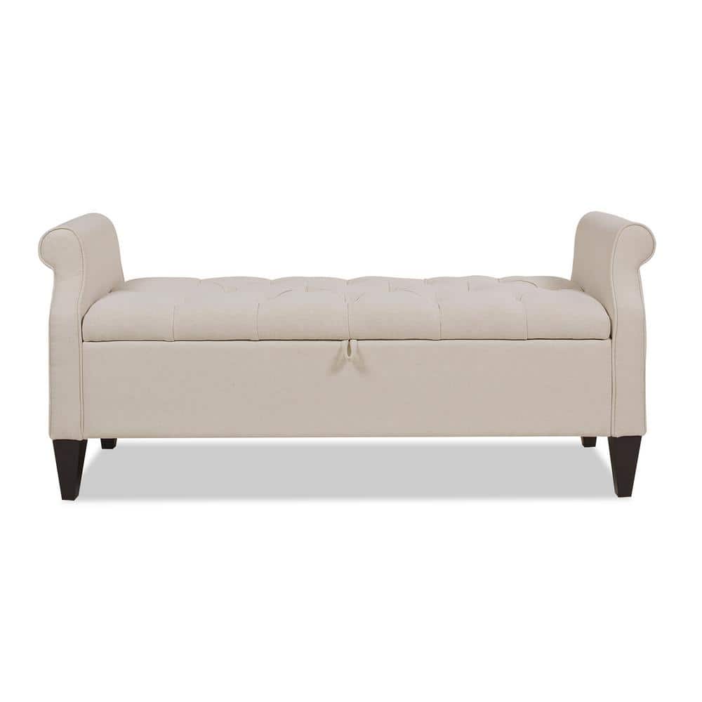 Jacqueline Sky Neutral Tufted Roll Arm Storage Bench