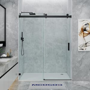 60 in. W x 79 in. H Single Sliding Frameless Soft-Close Shower Door in Matte Black with 3/8 in. (10 mm) Clear Glass