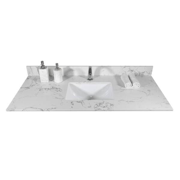 Unbranded 49 in. W x 22 in. D Marble Vanity Top in Carrara White with White Rectangular Single Sink