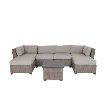 TK CLASSICS Florence 7-Piece Wicker Outdoor Sectional Seating Group with Beige Cushions 8830087