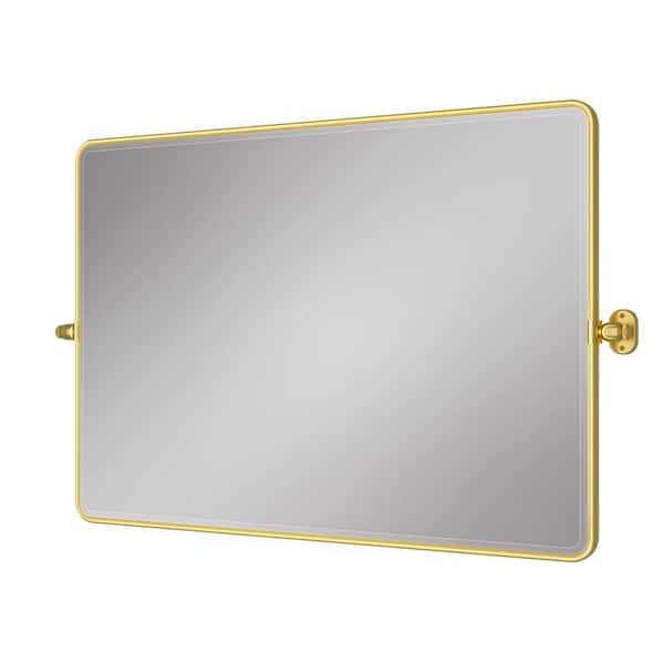 KeonJinn 40 in. W x 30 in. H Rectangular Framed Tilt Wall Bathroom Vanity Mirror in Gold Pivot Aluminum Framed Mirror Wall Mount