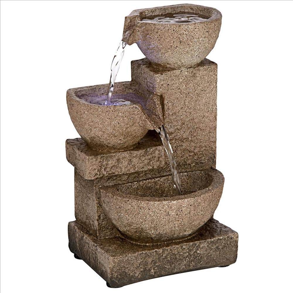 Villa Fortino Cascading Brown Resin Garden Fountain with LED Lights