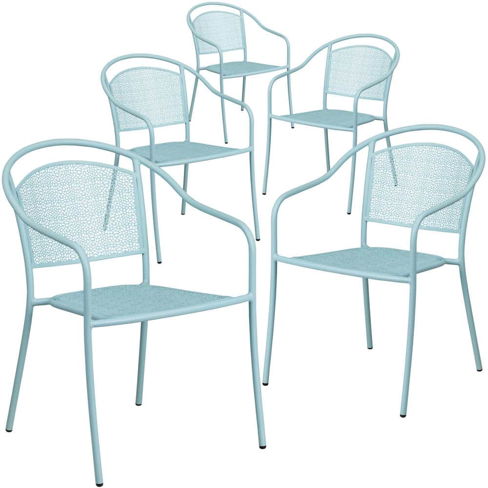Carnegy Avenue Stackable Metal Outdoor Dining Chair in Sky Blue (Set of 5) CGACO190158SKHD