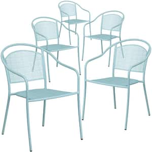 Stackable Metal Outdoor Dining Chair in Sky Blue (Set of 5)