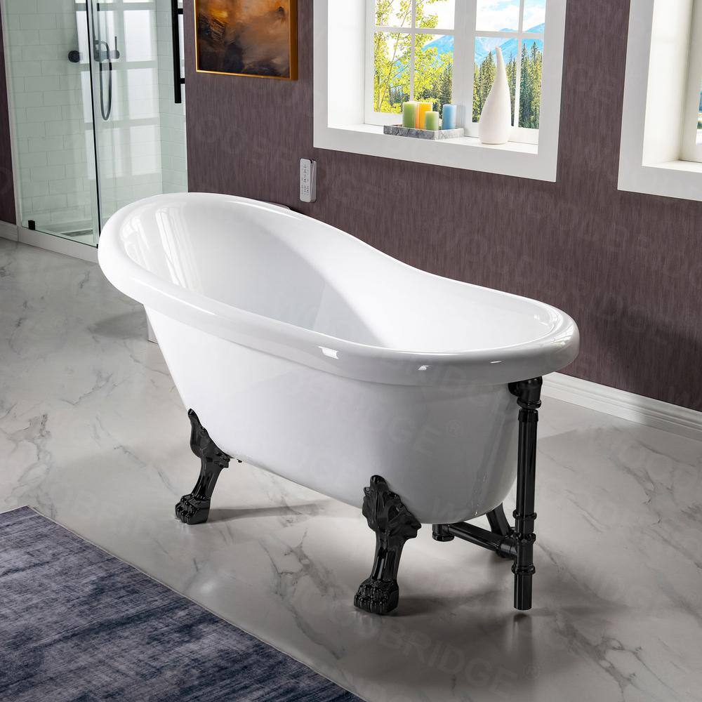 White Acrylic Slipper Clawfoot Bathtub with Matte Black Trim