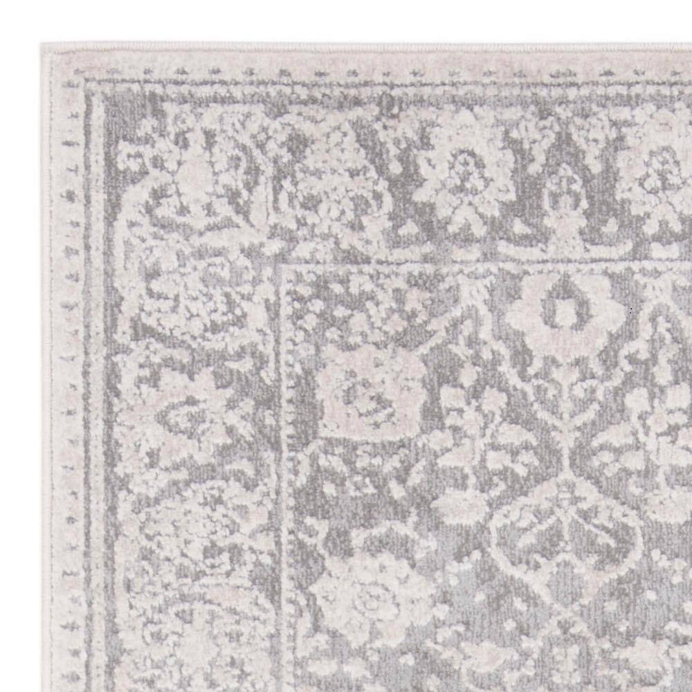 Elegant Floral Essence Light Grey & Cream Hand-Knotted Runner Rug