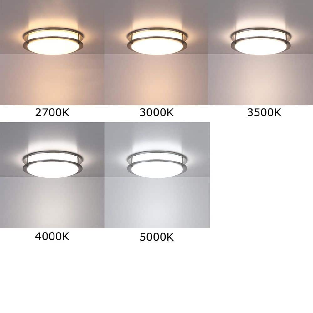 Hanz 13 in. Brush Nickel Selectable LED 2700K, 3000K, 3500K, 4000K, 5000K Flush Mount Ceiling Light (2-Pack) price history on PriceWatchPro