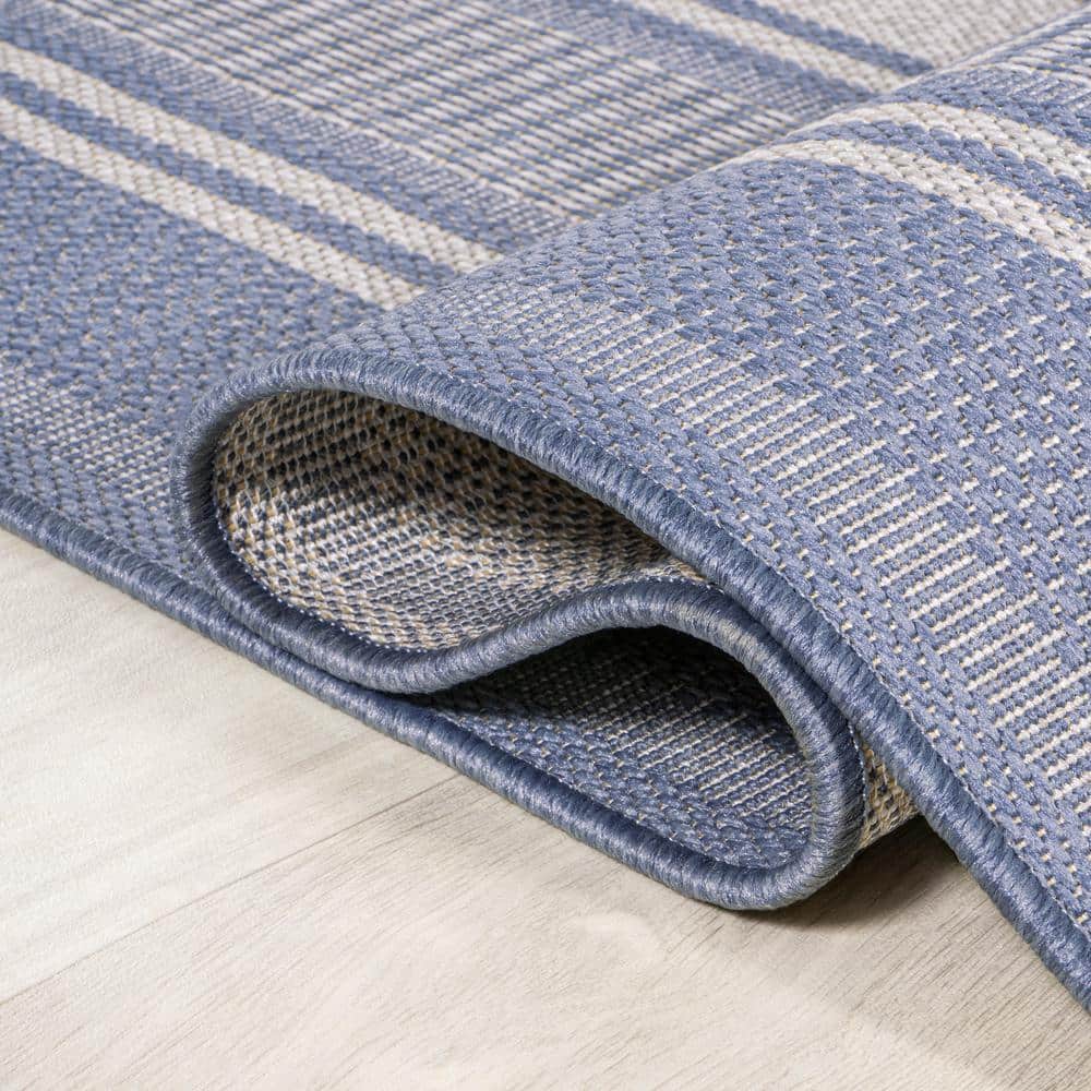 Haynes Modern Double Stripe 8' x 10' Blue/Light Gray Area Rug