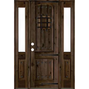 58 in. x 96 in. Mediterranean Knotty Alder Right-Hand/Inswing Clear Glass Black Stain Wood Prehung Front Door w/DHSL