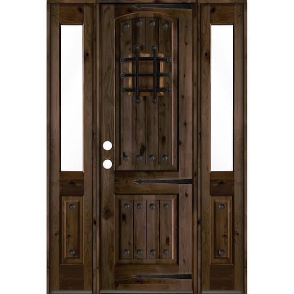 Krosswood Doors 60 in. x 96 in. Mediterranean Knotty Alder Right-Hand/Inswing Clear Glass Black Stain Wood Prehung Front Door w/DHSL