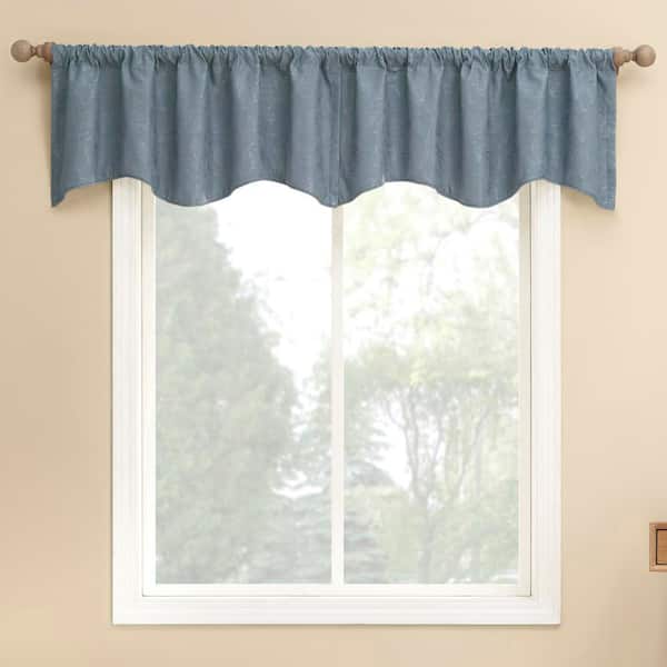 Bronte Floral Jacquard Denim Blue Layered 50 in. W x 18 in. L Rod Pocket 100% Blackout Curtain Valance (Single Panel)