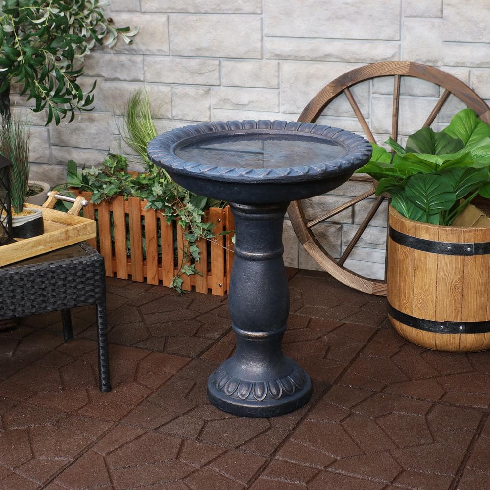 Gray Glass Fiber Reinforced Concrete Sun Design Bird Bath - 26"
