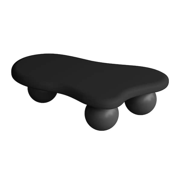 47 in. Black Kidney-Shaped Cloud Wood Coffee Table Tea Table, Irregular Indoor End Table Free Shape with 3 Ball Legs