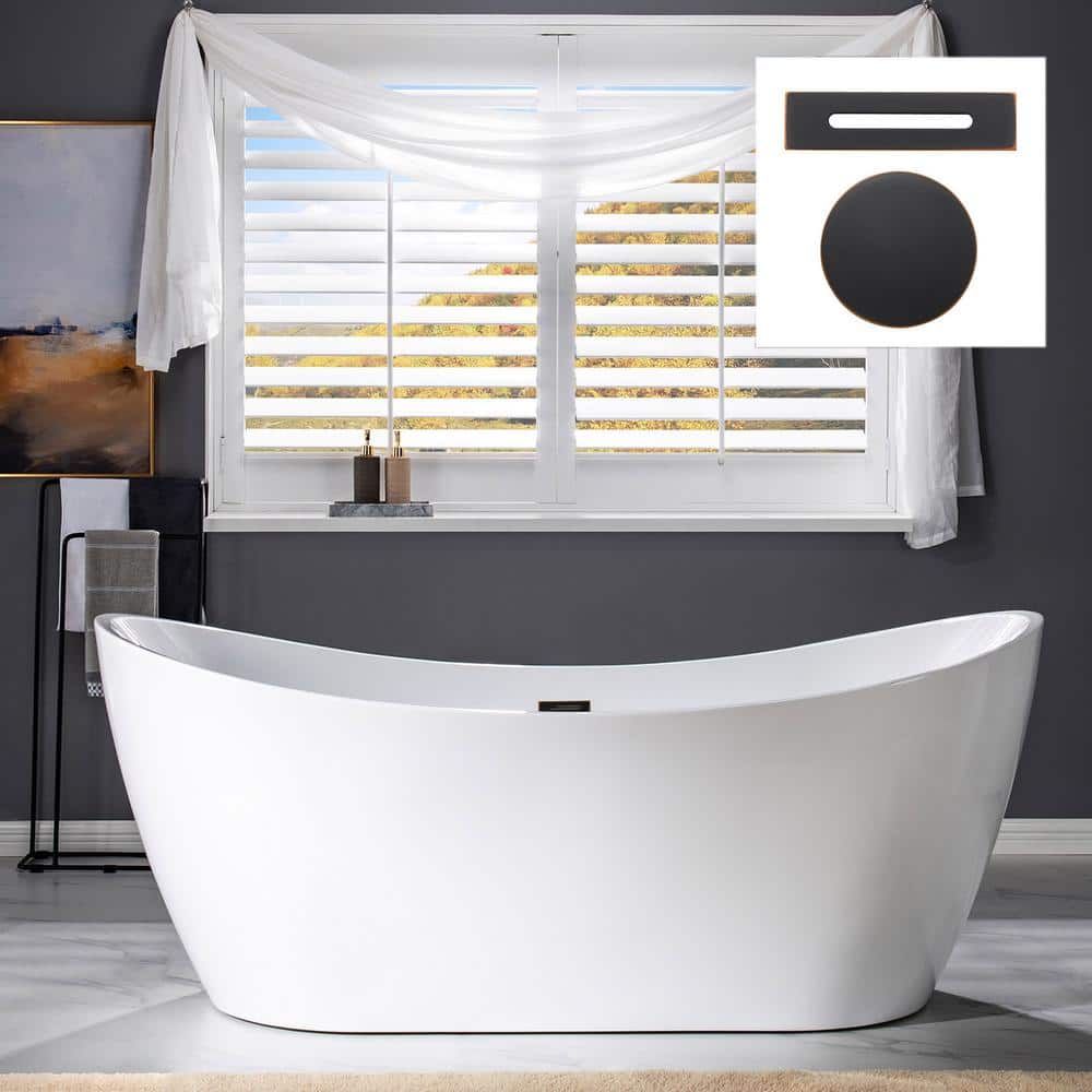 WOODBRIDGE Irvington 71 in. Acrylic FlatBottom Double Slipper Bathtub with Oil-Rubbed Bronze Overflow and Drain Included in White HBT5817 - The Home Depot