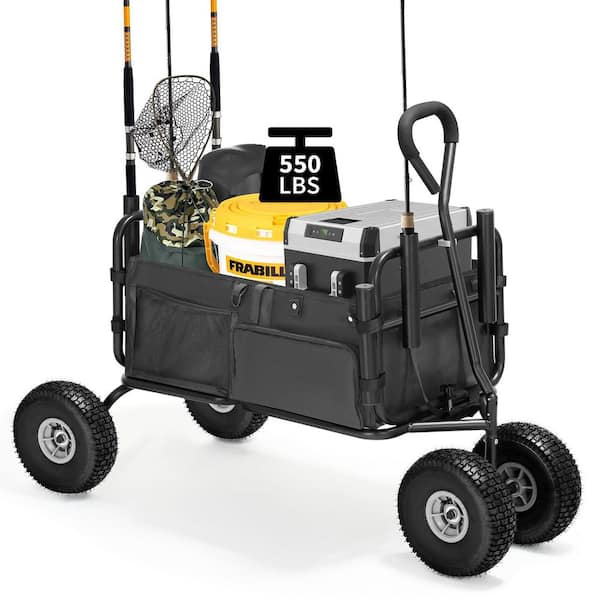 3.5 cu. ft. Fabric Beach Fishing Garden Cart 550 lbs. Collapsible Folding Wagon Heavy-Duty Steel with 4 Tires