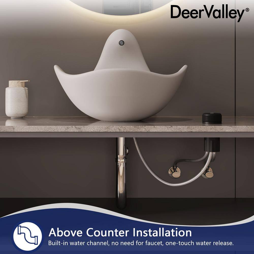 Gray White Concrete Vessel Sink with Built-In Faucet