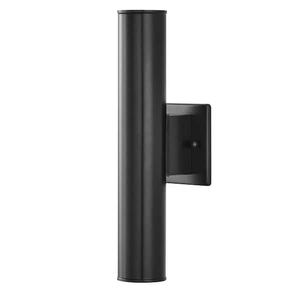 Home Decorators Collection Riga 13.94 in. Medium Modern Black Integrated LED Outdoor Wall Cylinder Light Sconce